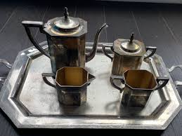 Vintage Art Deco Teapot/Coffee Set w/Tray -5 Pieces SILO Quadruple Silver Plate | eBay