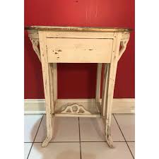 Vintage Cottage Distressed White Wood Gold Accent Side Table ...