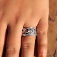 Vintage Wide Wedding Band| Art Deco Moissanite Eternity Ring| Antique Handmade Engagement Band| Filigree Wedding Band| Miligrain Ring Gifts - Etsy