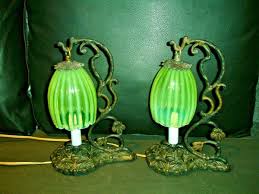 BENSON VASELINE GLASS STRIPE OPALESCENT LAMP -FLOWER DESIGN ...