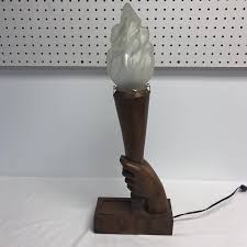 1920s Art Deco Carved Hand Wooden Torch Lamp | Chairish