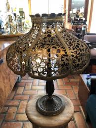 Antique Gilt Lamp with Pierced Brass Shade by Miller at 1stDibs