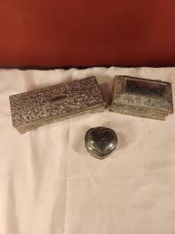 Ornate Vintage silver plated, red velvet jewelry box Rare beautiful lot of 3 | eBay