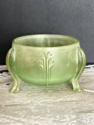 Art Deco Green Frosted Glass Dish Vanity Trinket Powder Bowl ...