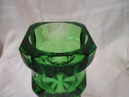 Vintage heavy Block Optic grass Green Glass Vase | eBay