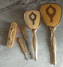 Vintage Celluloid Hand Mirror, Brush, Shoe Button Hook, Buffer, Knife Vanity Set | eBay