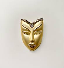 Vintage Gold Tone Face Mask Brooch - Etsy