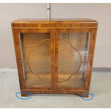 English Art Deco Figured Walnut Display or Drinks Cabinet | Chairish