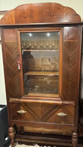 Vintage Mahogany China Display Cabinet Hutch Walnut Inlay ...