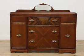 Art Deco Vintage Waterfall Walnut Sideboard Buffet, Mirror