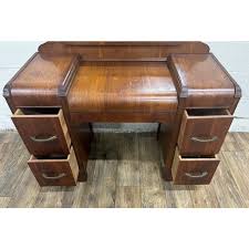 Antique Art Deco Satinwood Veneer Sunburst Waterfall Vanity Dressing Table | Chairish