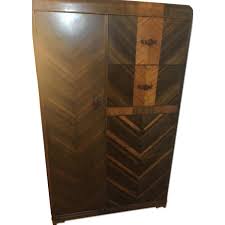 Vintage Art Deco Waterfall Inlay Wardrobe w/ Bakelite handles - AptDeco