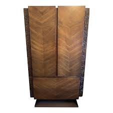 1970s Mid-Century Modern Walnut Tiki Wardrobe by United in Brutalist Style | Chairish
