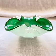 Vintage MCM Blown Glass Ashtray Small Bowl, Green White Collectible Art Glass - Etsy