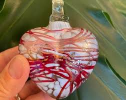 Webbed RED Blown GLASS HEARTS, Blown Glass Heart Ornament ...