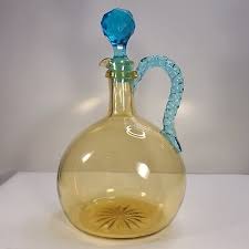 Amber Glass Claret Jug Blue Faceted Stopper & Rope Twist Applied Handle | eBay