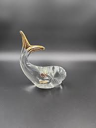Art Glass Whale Paperweight Clear And Gold Polished Base ...