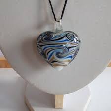 Vintage MURANO Venetian Italy Swirl Blue Gold White Red Garnet Puffy Heart Glass Pendant Necklace Black Cord - Etsy
