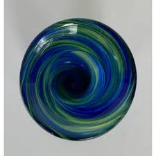 Modern Blue and Green Swirl Art Glass Vase
