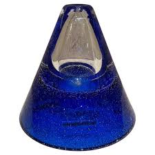1970s Handmade Art Glass Blue Vase Poland For Sale at 1stDibs