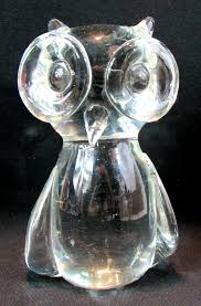 Vtg Clear Art Glass Stylized Large Eye Owl Figurine ...