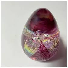 Gorgeous Glass Eye Studio GES Glass Egg Paperweight 2001 with Stand. For Sale at Ruby Lane
