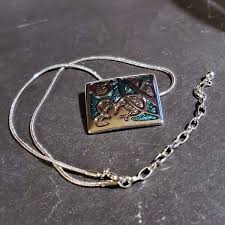 Abstract Flowers Green Leaves Square Pendant Silver Snake ...