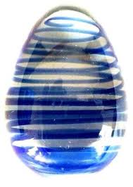 ART GLASS PAPERWEIGHT, CLEAR W/ SUSPENDED BLUE RIBBON SWIRL ...