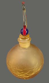 Vintage Art Studio Hand Blown Amber Crackle Glass Colorful Top Perfume Bottle | Chairish