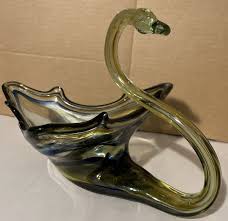 Vintage Mid Century Large Murano Hand Blown Multicolored Swirl Glass Swan Bowl | eBay