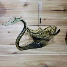 Art | Vintage Green Brown Slag Stretch Art Glass Swan | Poshmark