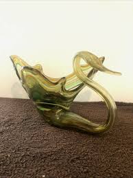 Vintage 70's Artisan Murano Style Blown Glass Swan Bowl 13” Rare Amber & Green | eBay Australia