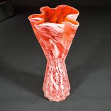 Orange White Swirl Ruffled Glass Decorative Vase Japan 7" | eBay