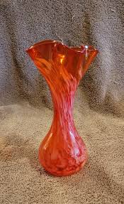 Vintage Orange Vase With White Swirl Design Ruffled Edge Art ...