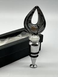 Art Glass Swirl Design Wine Bottle Stopper Black Silver ...