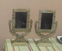 Pair of 2 Art Nouveau Gilded Iron Swivel Frame Mirror 12"x7 ...