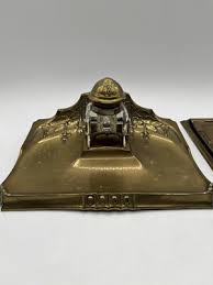 VTG Art Nouveau Brass Desk Set Inkwell Tray, Inkwell, And Notepad Cover Office | eBay Australia