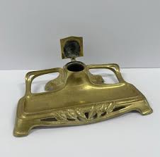 Antique Art Nouveau Brass Inkwell Leaf Motif with Pen Rests Vintage Desk Decor | eBay