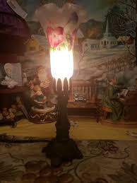 Vintage Lily Pad Table Lamp 14" tall brass foot and glass shade handpainted | eBay