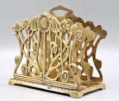 Early Art Nouveau English Brass Sunflower Letter Rack | Chairish