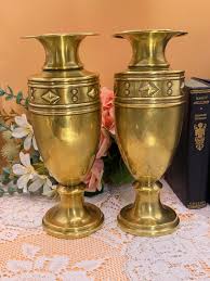 Vintage Gilt Copper Urn Vases: Neoclassical Art Deco Mantel ...