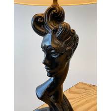 Vintage Rare Stylized Hand-Carved Oak Female Bust Lamp ...