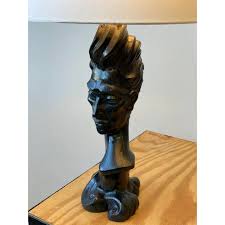 Vintage Rare Stylized Hand-Carved Oak Male Bust Lamp, Circa ...