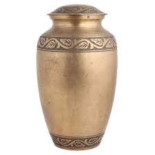 Handmade Brass Urn Pot Leaves Carved With Lid