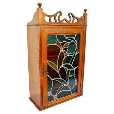 French Art Nouveau Display Case Cabinet with Colored Stained Glass at 1stDibs