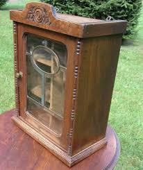 Vintage Leaded glass Door Medicine Bathroom Cabinet Apothecary Hobnails Oak - Collectors in the House