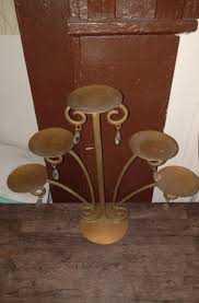 1930s Fireplace Candelabra Spanish Revival VTG Gold Tone Scroll Wrought Iron Crystals | Chairish