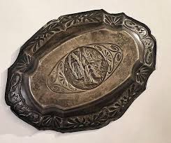 Antique Metal Dish Coin Trinket Tray Woman Praying To ...