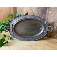 Vintage Metal Tray With Handles | Silver Metal Platter With ...