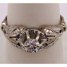 14 Karat White Gold Antique Diamond Engagement Bridal Ring ...